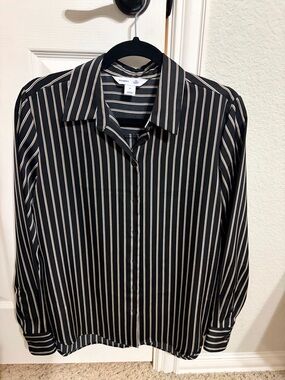Old Navy Black Shirt with Cream Vertical Stripes